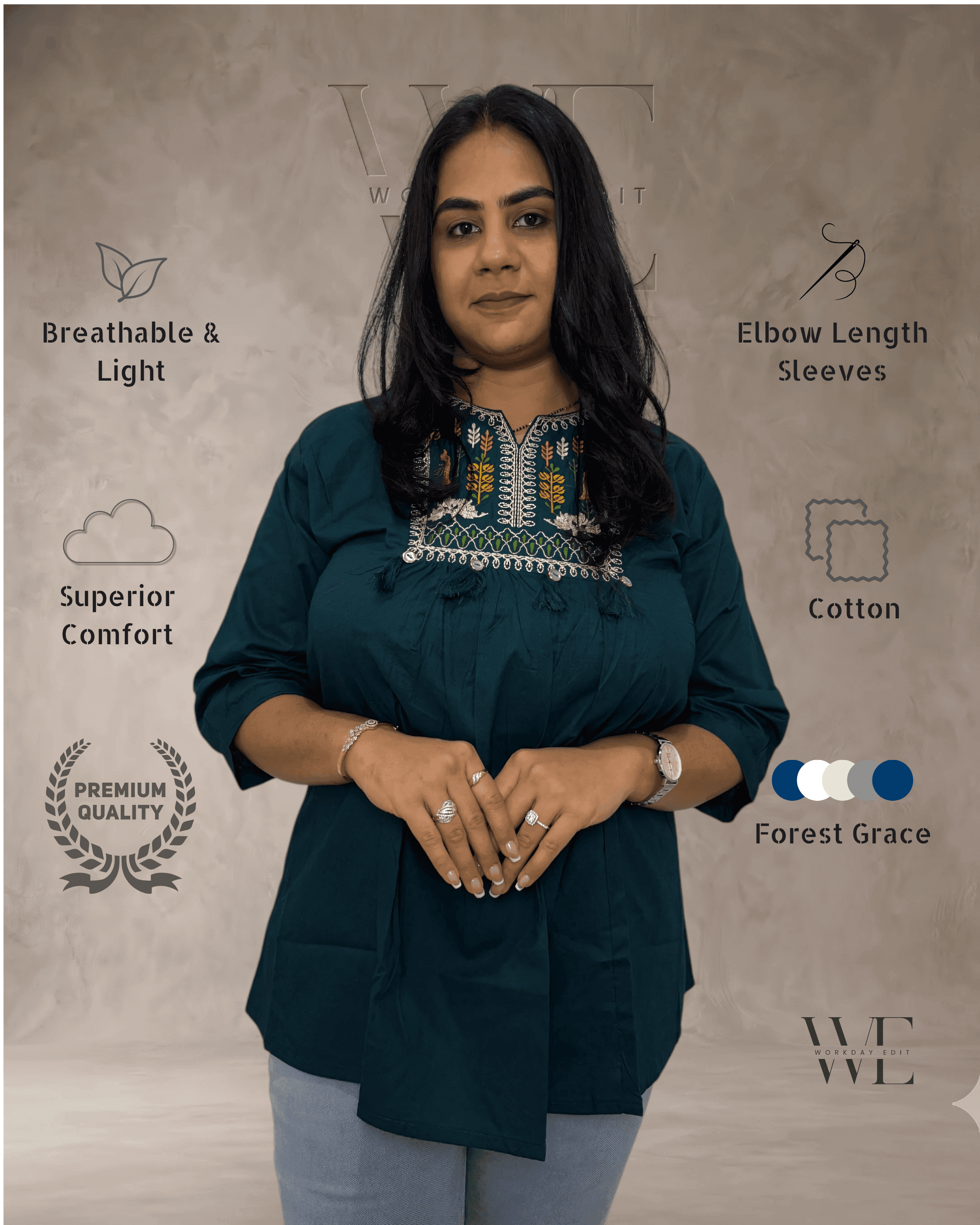 Forest Grace Cotton Embroidered Tunic for Women