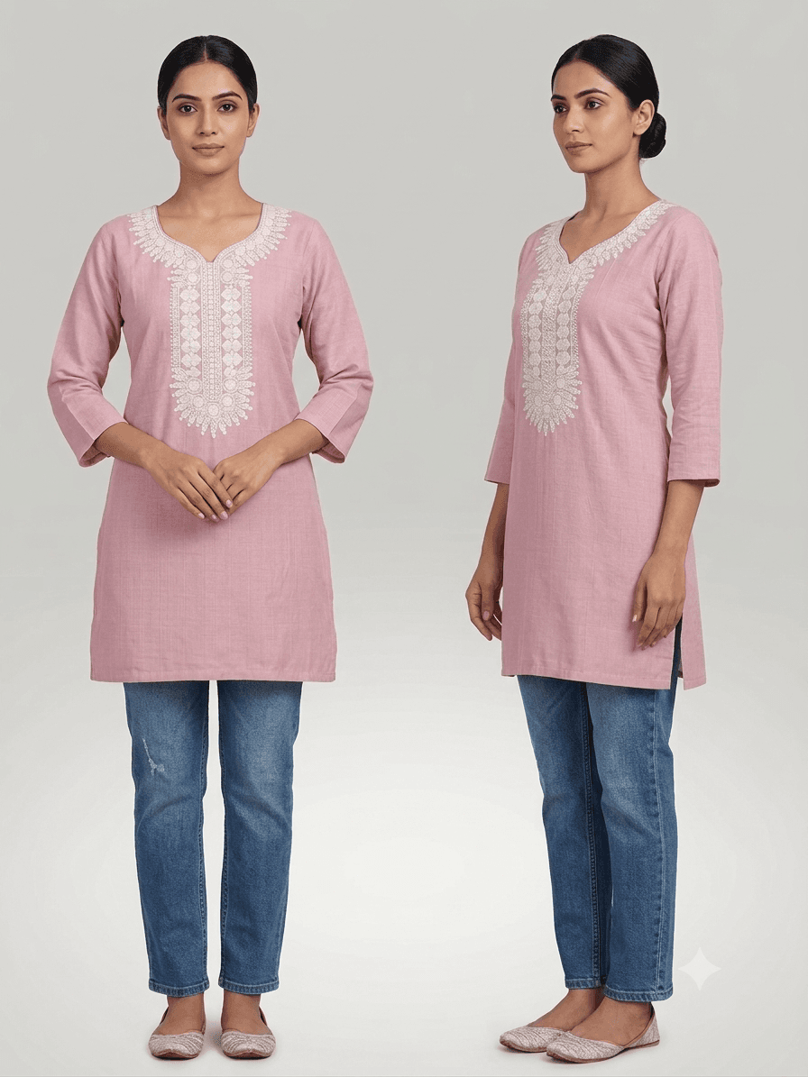 Blush Elegance Embroidered Vertigan Tunic for Women