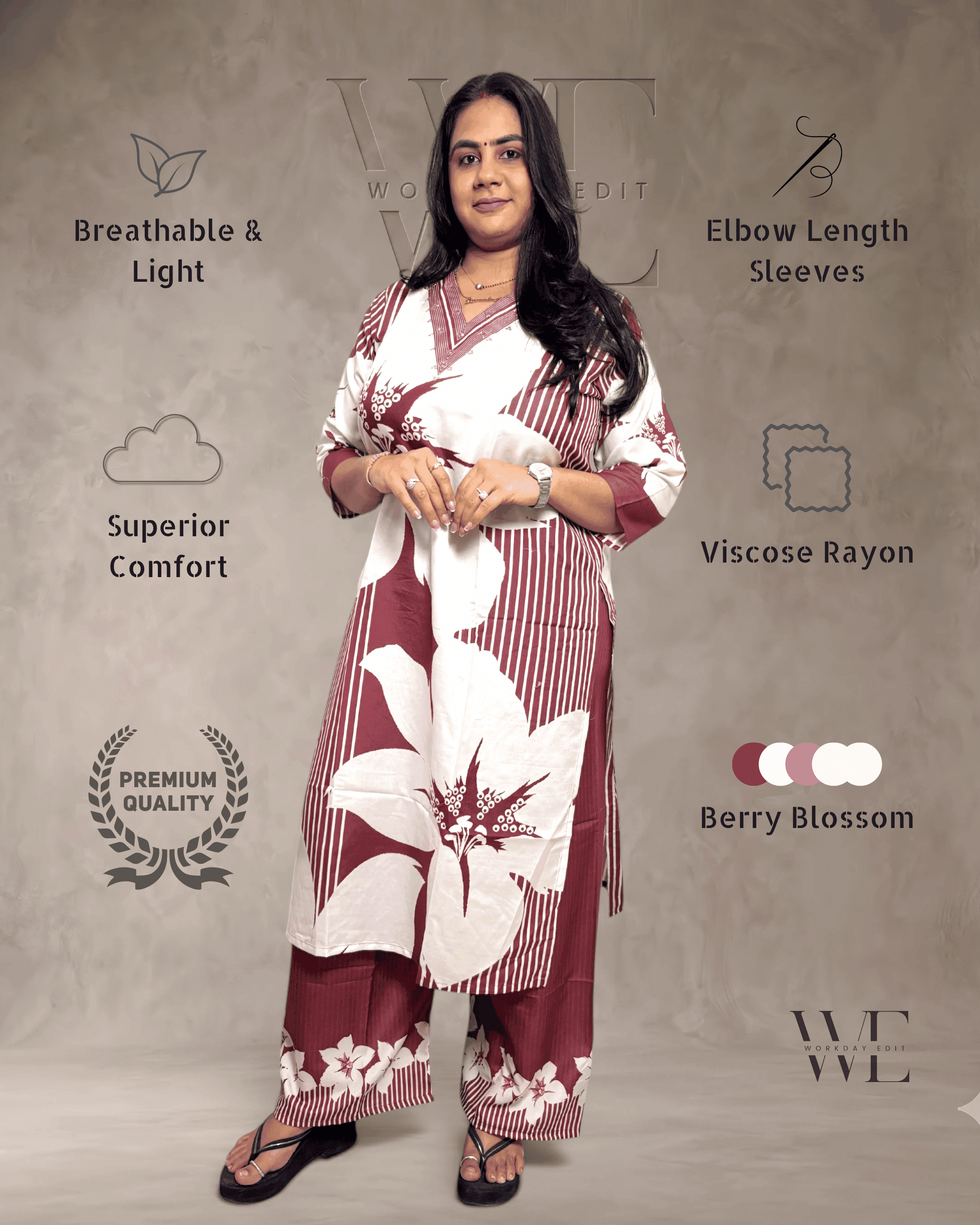 Berry Blossom Printed Viscose Rayon 2 Piece Kurta Set for Women