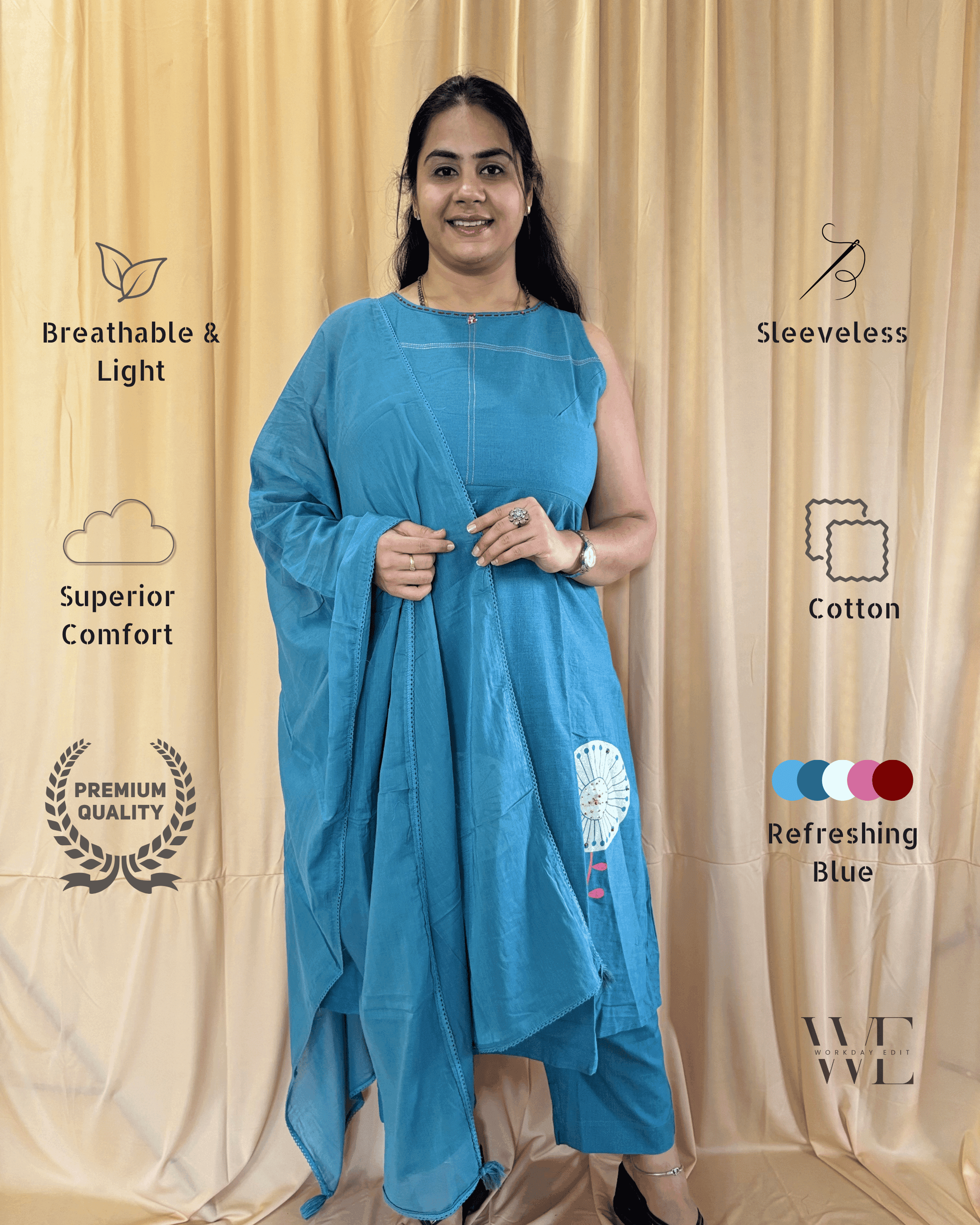 Teal Grace Cotton 3 Piece Kurta Set for Women
