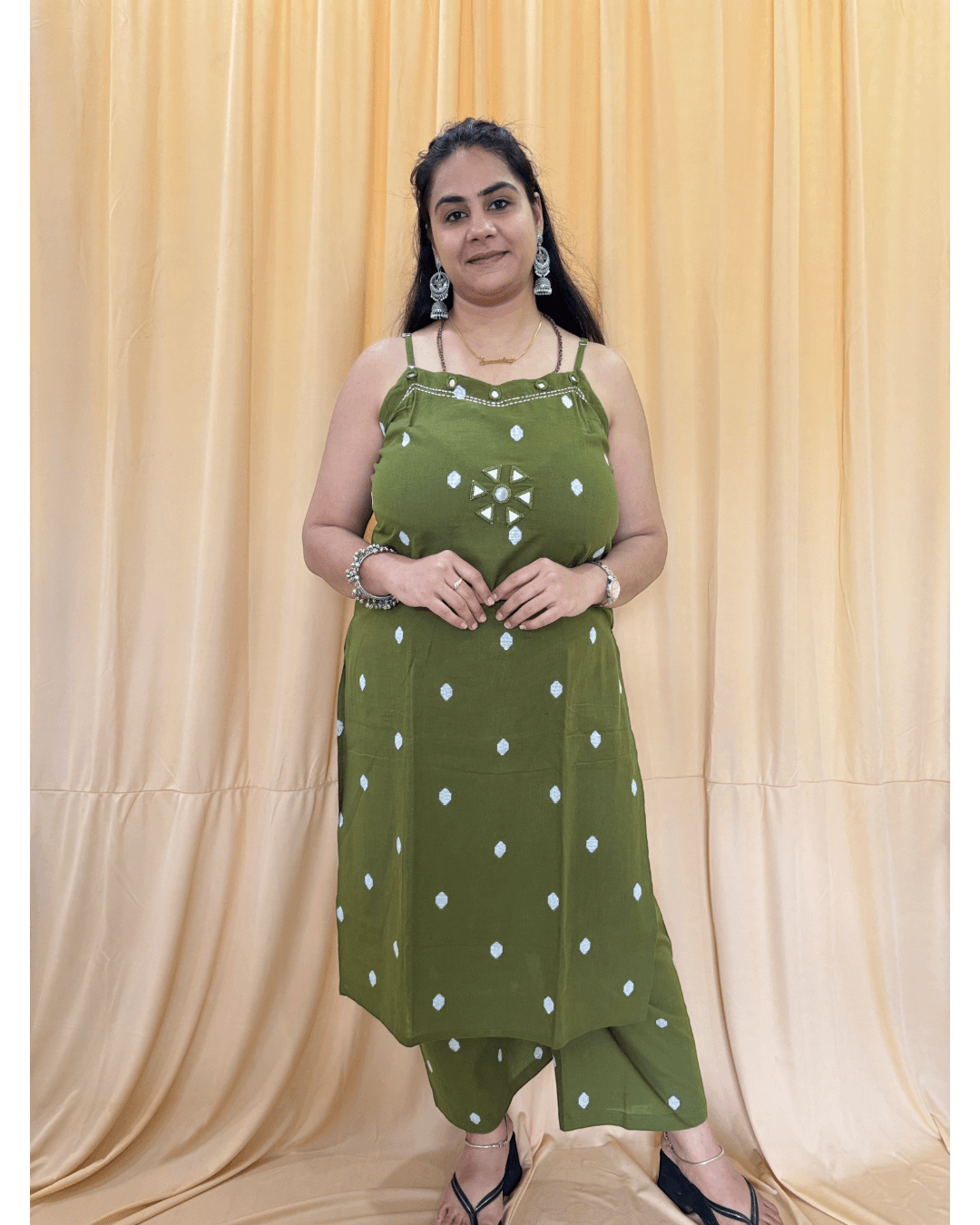 Olive Mirror Detail 2 Piece Dress